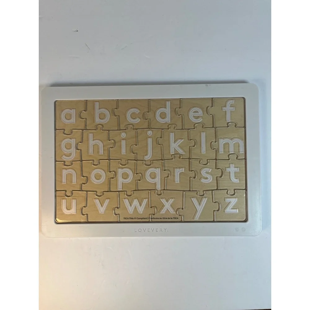 Lovevery Wooden Alphabet Puzzle Clear Acrylic Pieces and Animal Illustrations